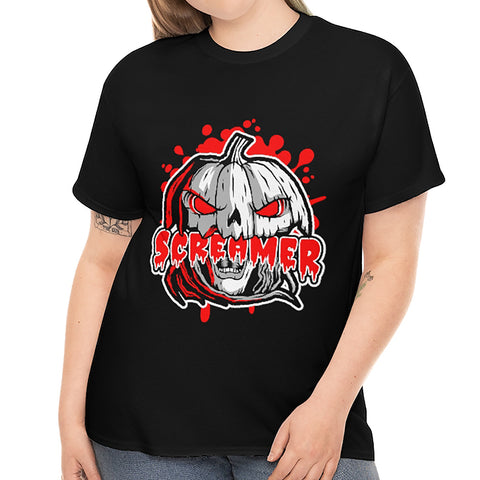 Screamer Pumpkin Shirts for Women Plus Size 1X 2X 3X 4X 5X Evil Pumpkin Plus Size Halloween Costumes for Women