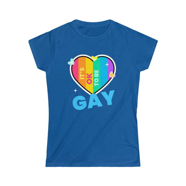 It's OK to Be Gay LGBTQ Rainbow Flag Shirt Lesbian Gay Pride Shirts for Women