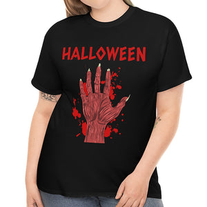 Bloody Hand Halloween Tshirts Women Plus Size 1X 2X 3X 4X 5X Scary Zombie Halloween Costumes for Plus Size Women