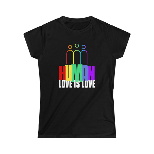 Human Shirt LGBT Pride Rainbow Flag Lesbian Gay Pride Ally Womens Shirts