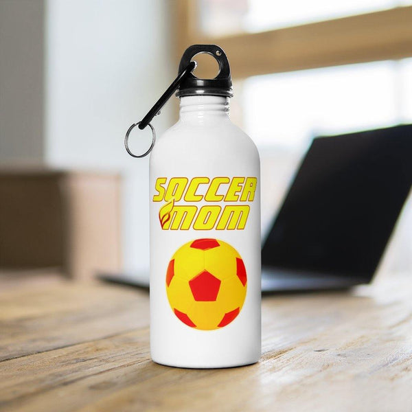 Soccer Mom Water Bottle Mothes Day Gift Mom Birthday Gift + Carabiner & Key Chain Ring - 14 oz - Fire Fit Designs