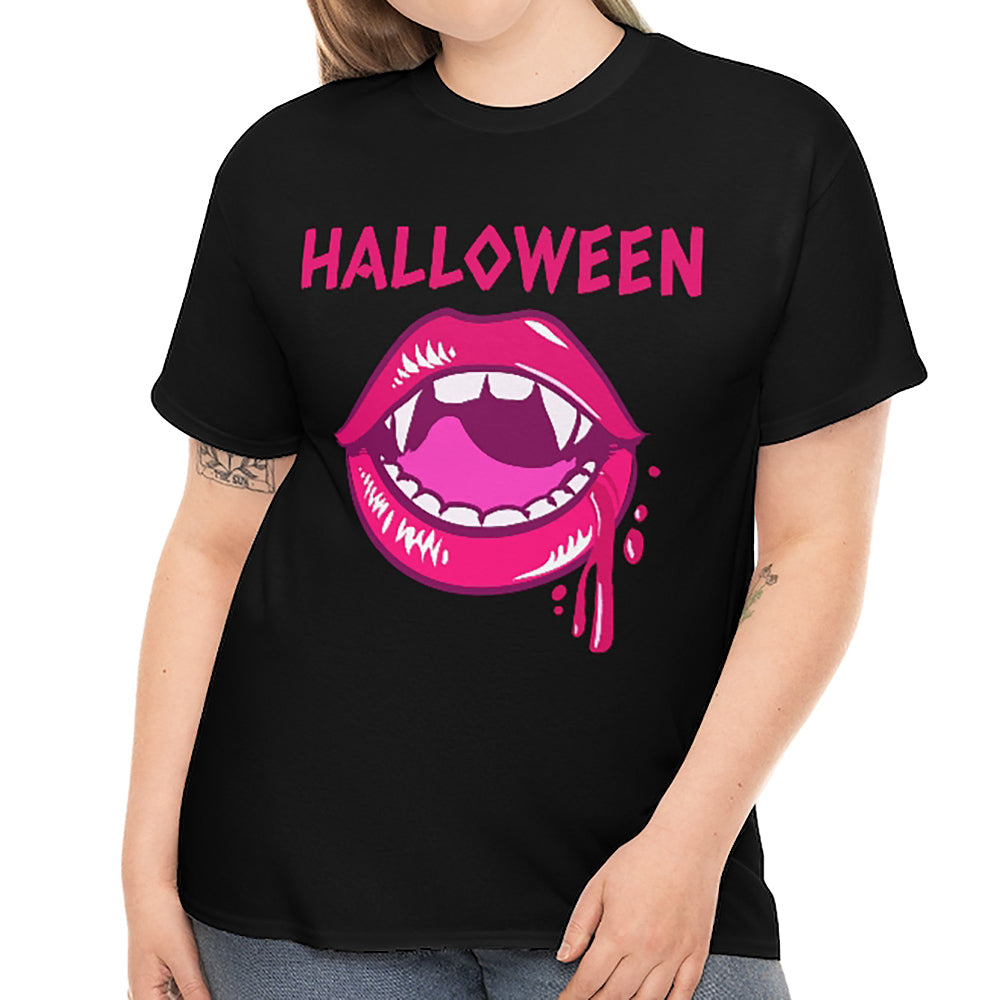 Pink Vampire Lips Halloween Clothes for Women Plus Size 1X 2X 3X 4X 5X Cute Halloween Costumes for Plus Size Women