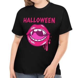 Pink Vampire Lips Halloween Clothes for Women Plus Size 1X 2X 3X 4X 5X Cute Halloween Costumes for Plus Size Women