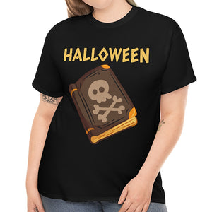 Evil Spell Book Plus Size Halloween Shirts for Women Skull Book Evil Halloween Costumes for Plus Size Women