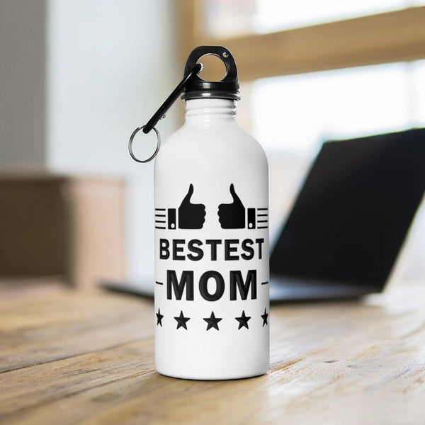 Best Mom Water Bottle Mom Life Mothes Day Gift Moms Birthday Gift + Carabiner & Key Chain Ring - 14 oz - Fire Fit Designs