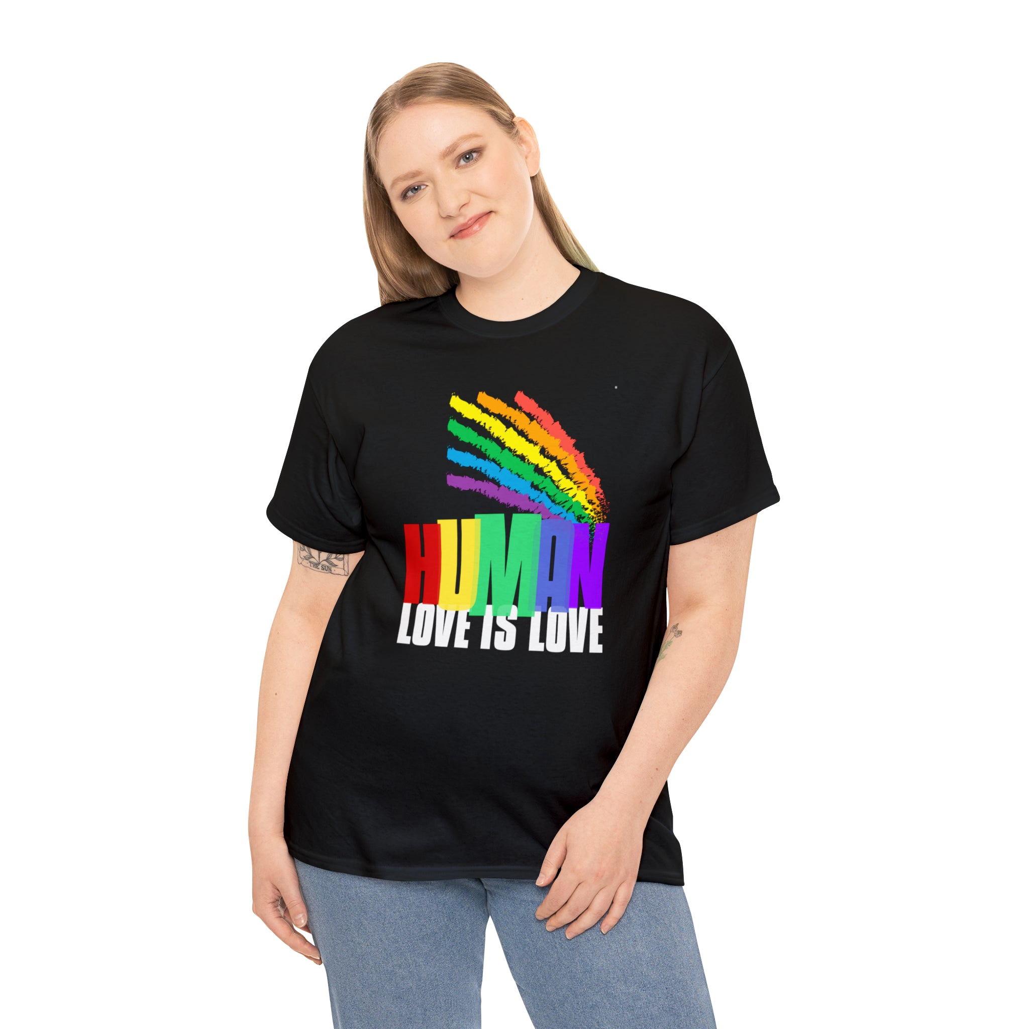 HUMAN LGBTQ Flag Gay Lesbian Transgender Pride Month Rainbow Womens Plus Size Tops