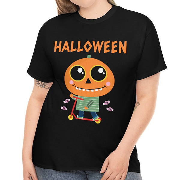 Cute Pumpkin Scooter Womens Halloween Shirts Plus Size 1X 2X 3X 4X 5X Cute Halloween Costumes for Plus Size Women