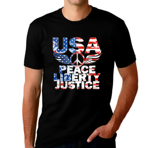 4th of July Shirts for Men USA Shirt Patriotic Shirts for Men Peace Liberty Justice American Flag Shirt - Fire Fit Designs