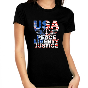 4th of July Shirts for Women USA Shirt Patriotic Shirts for Women Peace Liberty Justice American Flag Shirt - Fire Fit Designs