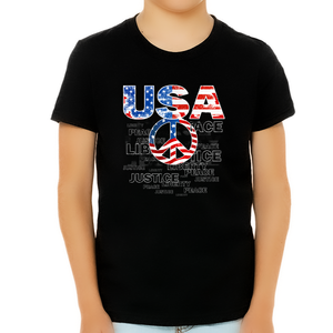 4th of July Shirts for Boys USA Shirt Patriotic Shirts for Boys Peace Sign US Flag American Flag Shirt - Fire Fit Designs