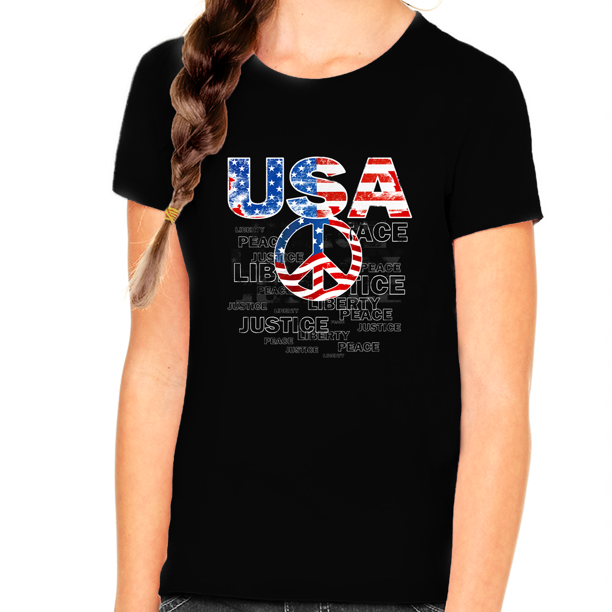 4th of July Shirts for Girls USA Shirt Patriotic Shirts for Girls Peace Sign US Flag American Flag Shirt - Fire Fit Designs