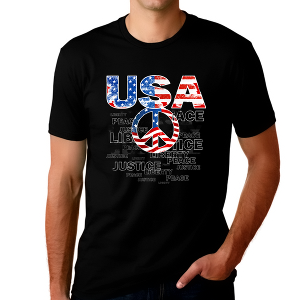 4th of July Shirts for Men USA Shirt Patriotic Shirts for Men Peace Sign Shirt American Flag Shirt - Fire Fit Designs
