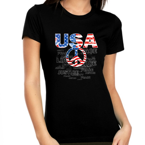 4th of July Shirts for Women USA Shirt Patriotic Shirts for Women Peace Sign US Flag American Flag Shirt - Fire Fit Designs