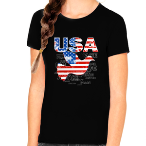 4th of July Shirts for Girls USA Shirt Patriotic Shirts for Girls Peace Dove US Flag American Flag Shirt - Fire Fit Designs