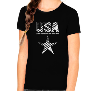 4th of July Shirts for Girls USA Shirt Independence Day USA Flag Graphic Tees for Girls Patriotic Shirts - Fire Fit Designs
