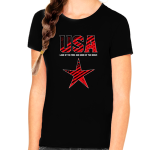 4th of July Shirts for Girls USA Shirt American Star Shirts for Girls American Flag Patriotic Shirts - Fire Fit Designs