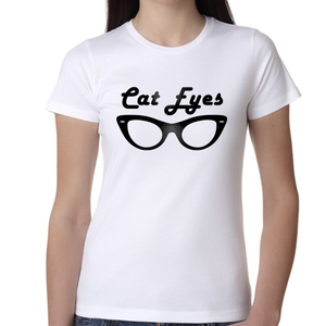 Cat Eye Sunnies Womens Graphic Tees Vintage Cat Eye Sunglasses Cat Sunglasses Black & White Shirts - Fire Fit Designs