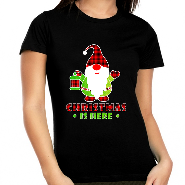 Funny Plus Size Christmas PJs for Women Christmas Clothes for Plus Size Plaid Christmas Gnome Shirt