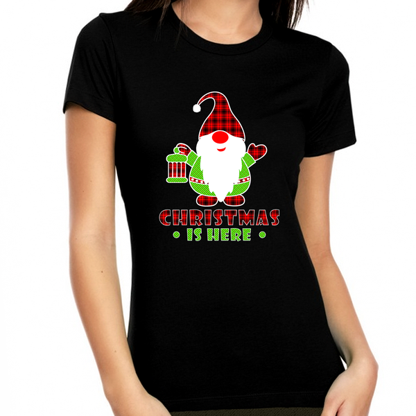 Cute Christmas Shirts for Women Matching Christmas Clothes for Women Plaid Christmas Gnome Shirt