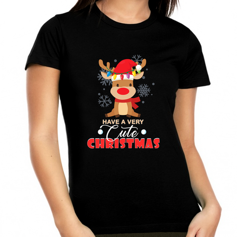 Funny Plus Size Christmas Shirts for Women Plus Size Christmas Pajamas Cute Reindeer Christmas Shirt