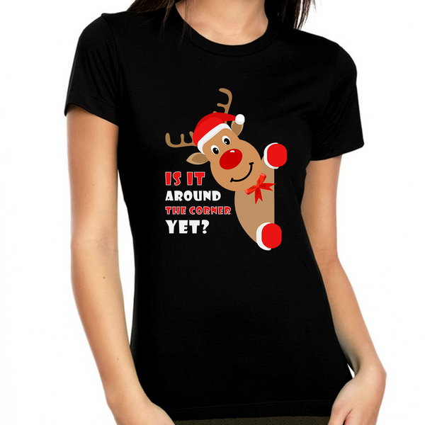 Funny Christmas Shirts for Women Christmas Tshirts Cute Reindeer Christmas Pajamas Shirt