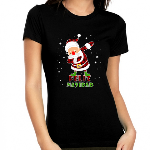 Funny Christmas Shirts for Women Matching Plaid Womens Christmas Shirt Santa Feliz Navidat Shirt