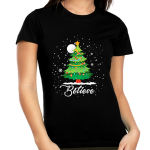 Cute Plus Size Christmas PJs for Women Christmas Clothes for Wome Plus Size Chriistmas Tree Shirt