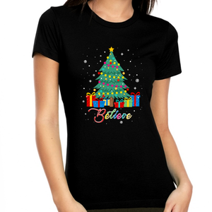 Cute Christmas Shirts for Women Matching Christmas Shirts for Women Christmas Tree Believe Shirt