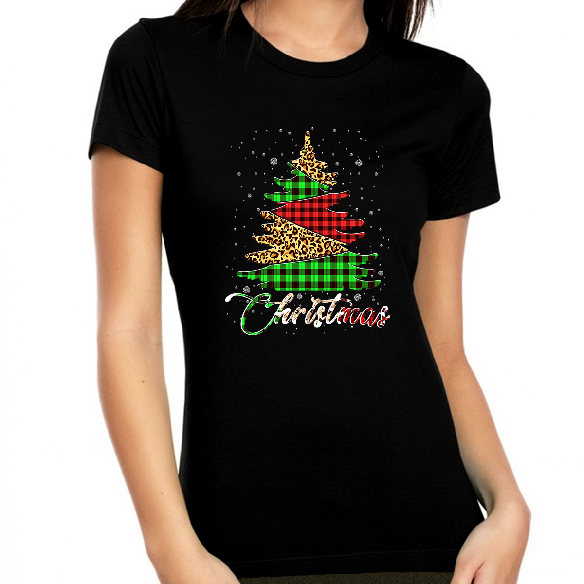Cute Christmas Shirts for Women Cute Christmas Outfits for Women Plaid Christmas Tree X-Mas Shirt