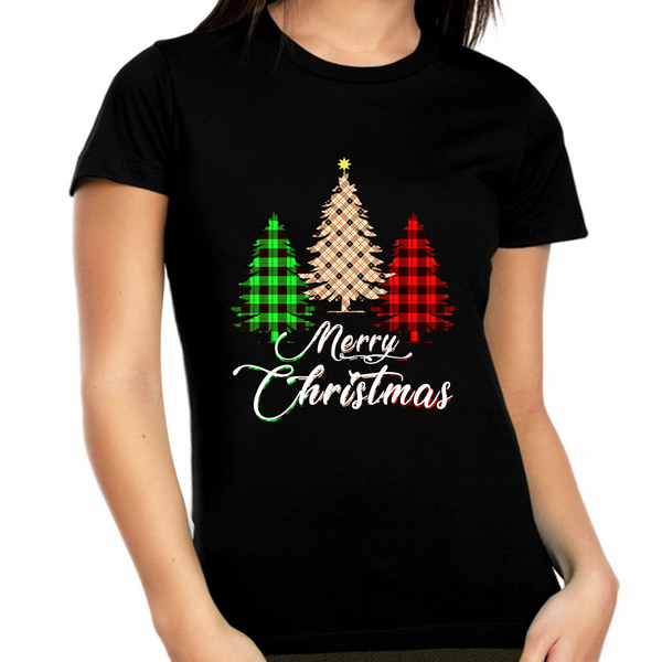 Funny Plus Size Christmas Shirts for Women Plus Size Christmas PJs Cute Plaid Christmas Tee Shirt