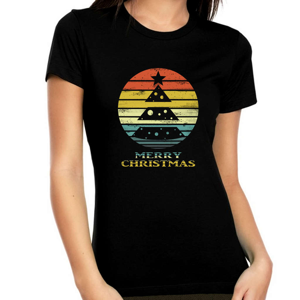 Cute Christmas Shirts for Women Vintage Christmas Clothes Womens Christmas Shirt Retro Xmas Shirt Black / S