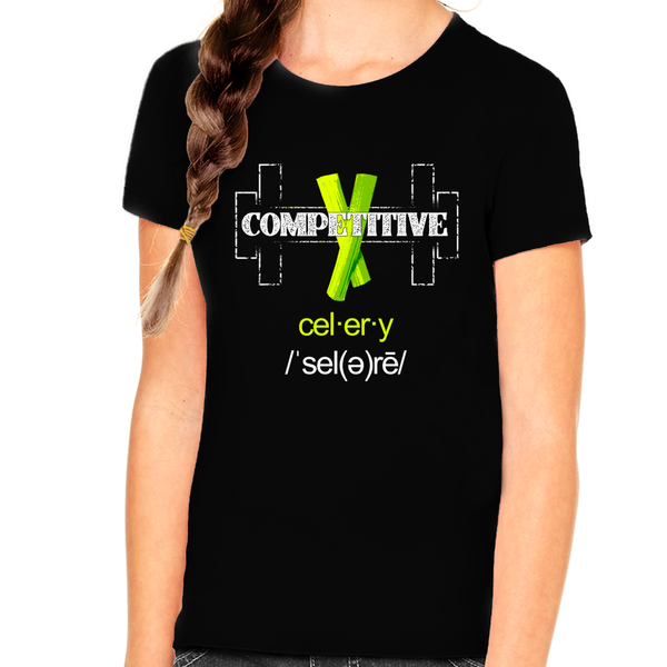 Funny Novelty Competitive Celery Cool Shirts for GIRLS YOUTH - KIDS Retro Vintage Graphic Tees