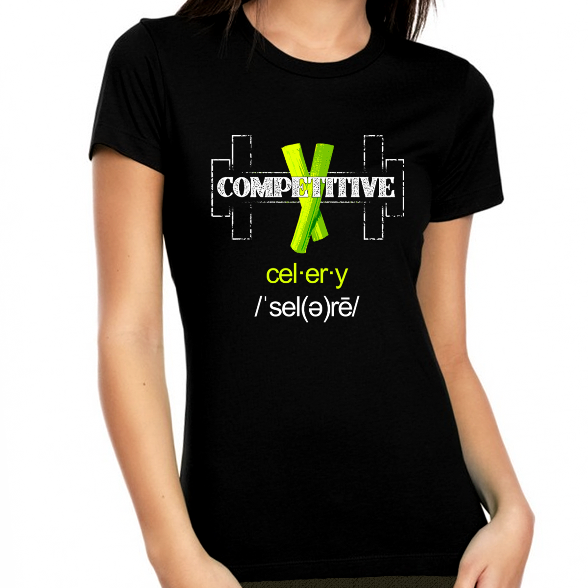 Funny Novelty Competitive Celery Work Out Tops for WOMEN & TEENS - Retro Vintage Graphic Tees
