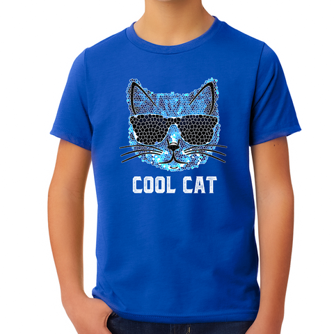 Cool Cat Shirt - Cool Blue Cat Shirts for Boys - Cat Gifts for Boys - Kids Cat Lover Shirts - Fire Fit Designs