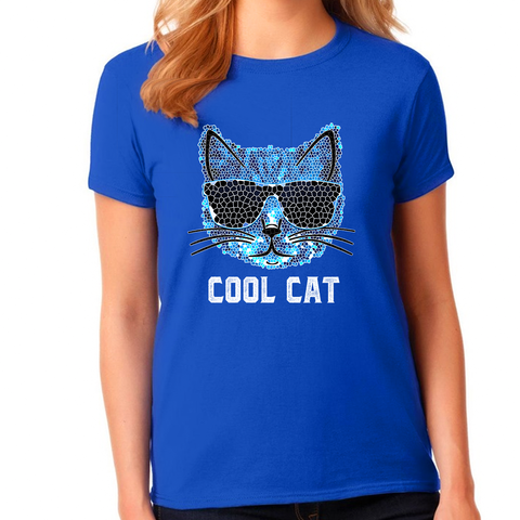 Cool Cat Shirt - Cool Blue Cat Shirts for Girls - Cat Gifts for Girls - Kids Cat Lover Shirts - Fire Fit Designs