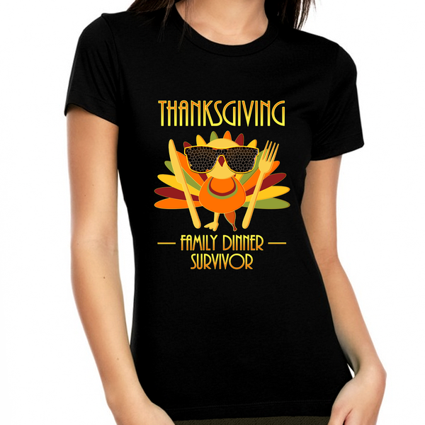 Thanksgiving Shirts for Women Family Dinner Survivor Turkey Shirt Womens Funny Thanksgiving Shirt