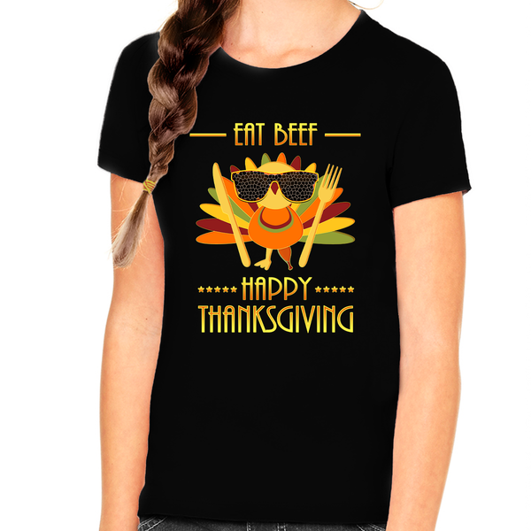 Funny Thanksgiving Shirts for Girls Eat Beef Thanksgiving Shirts for Kids Turkey Shirt Fall Shirts