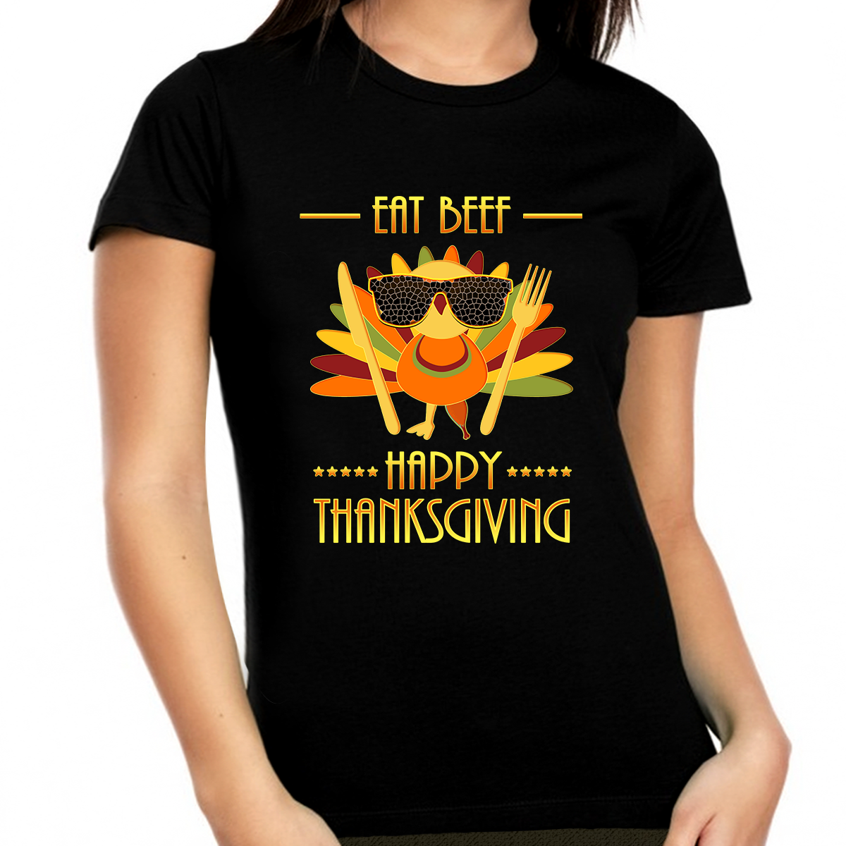 Thanksgiving Shirts for Women Plus Size 1X 2X 3X 4X 5X Funny Turkey Shirt Eat Beef Shirt for Thanksgiving