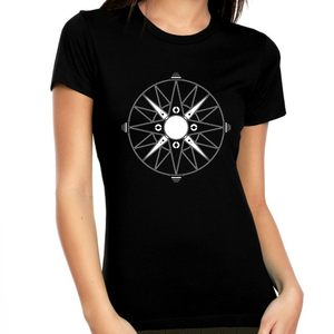 Retro Vintage Graphic Tees for WOMEN and TEENS - Geometric Compass Novelty Graphic Shirts Cool Designs