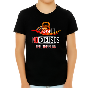 Graphic Tees for BOYS YOUTH - No Excuses Gym Work Out Shirts for KIDS - Vintage Shirts for BOYS