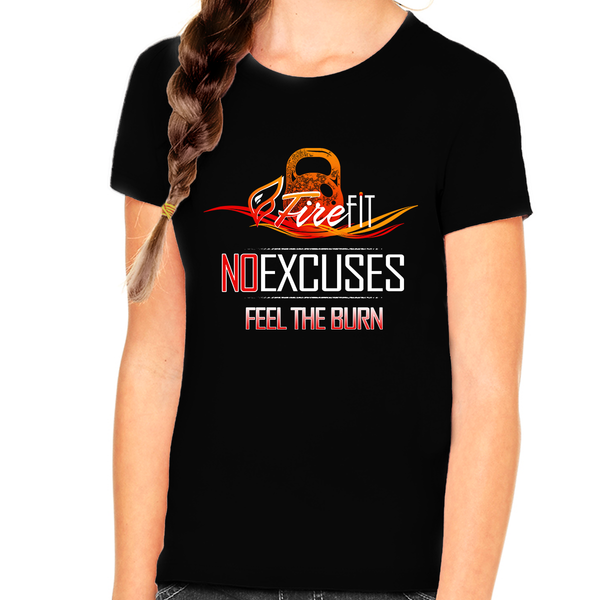 Graphic Tees for GIRLS YOUTH - No Excuses Gym Work Out Shirts for KIDS - Vintage Shirts for GIRLS