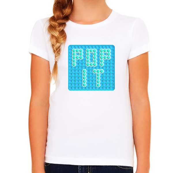 Pop It Shirt for Girls - Pop It Shirts for Kids - Pop It Fidget Toy Shirt for Youth, Girls, Kids - White