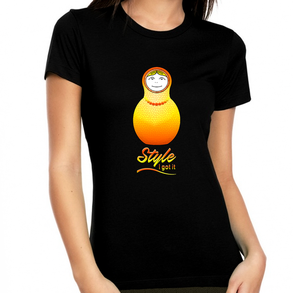 Russian Shirts for Women - Russian Style Nesting Doll Matrioshka Russian Graphic Tees - Fire Fit Designs