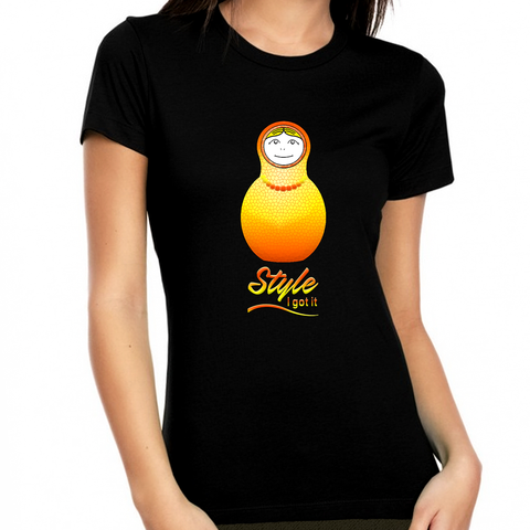 Russian Shirts for Women - Russian Style Nesting Doll Matrioshka Russian Graphic Tees - Fire Fit Designs