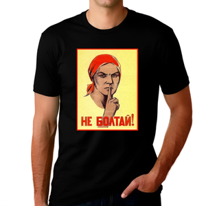 Vintage Russian Shirts for Men - Classic Russian Poster Shirt - Be Quiet Silence Don't Talk Graphic Tees - Fire Fit Designs