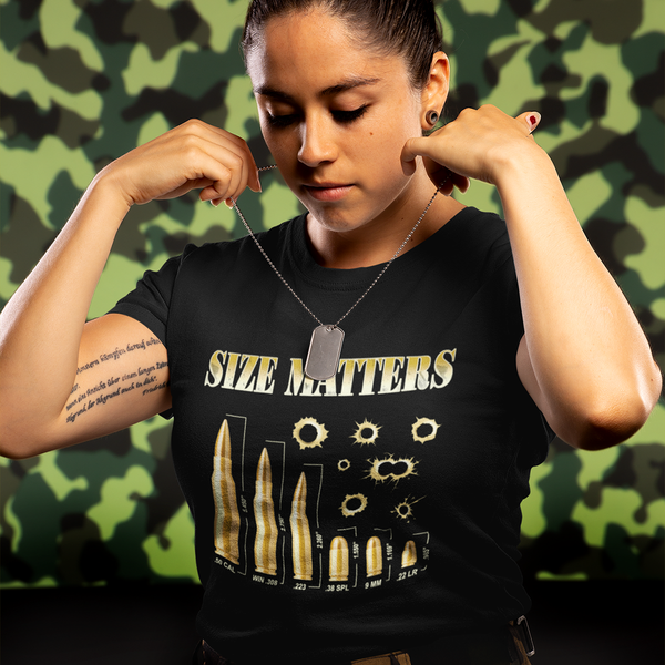 Size Matters Ammo Shirt for Women Gun Shirts for Women 2nd Amendment Shirts for Women Pro Gun Shirt
