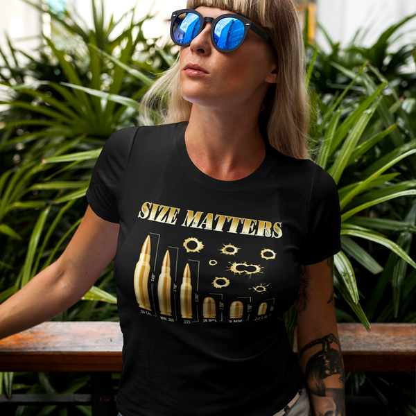 Size Matters Ammo Shirt for Women Gun Shirts for Women 2nd Amendment Shirts for Women Pro Gun Shirt