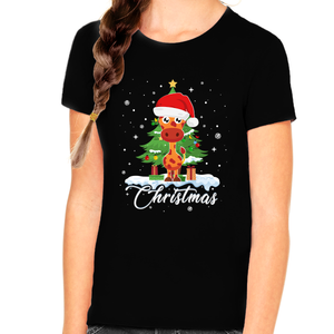 Girls Christmas Shirt Giraffe Christmas Outfits for Girls Cute Christmas Shirts for Kids