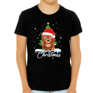 Boys Christmas Shirt Christmas Shirt for Boys Santa Hat Bear