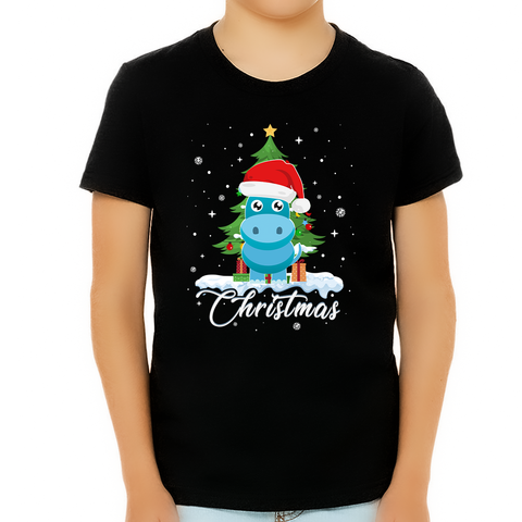 Boys Christmas Shirt Christmas Shirts for Boys Cute Hippo Santa Christmas Shirts for Kids